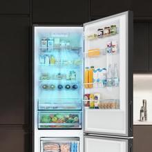 Bolero CoolMarket Combi 356i Grey Glass E - Frigorífico Combi Cristal Gris, 356L, Ancho 59,5cm, Alto 200cm, Total NoFrost, Multi Airflow, Fast Freezing, FreshnessFlex HUB, HumidityFlex HUB y Puerta Reversible - Iluminación LED y Display Interior