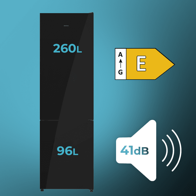 Bolero CoolMarket Combi 356i Black Glass E - Frigorífico Combi Cristal Negro, 356L, Ancho 59,5cm, Alto 200cm, Total NoFrost, Multi Airflow, Fast Freezing, FreshnessFlex HUB, HumidityFlex HUB y Puerta Reversible - Iluminación LED y Display Interior