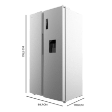 Bolero CoolMarket SBS 551 WD Inox E: Frigorífico Americano SBS Inox con Dual Cooling, Dispensador de Agua y Extra Capacidad de 551 L, Door Display, Estante Botellas Antivuelco, Total NoFrost, Compresor Inverter Plus, Ultra Silencioso 35dB, Luz LED, Fast Freezing, Fast Cooling & Modo Vacaciones.