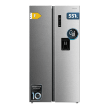 Bolero CoolMarket SBS 551 WD Inox E: Frigorífico Americano SBS Inox con Dual Cooling, Dispensador de Agua y Extra Capacidad de 551 L, Door Display, Estante Botellas Antivuelco, Total NoFrost, Compresor Inverter Plus, Ultra Silencioso 35dB, Luz LED, Fast Freezing, Fast Cooling & Modo Vacaciones.
