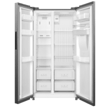 Bolero CoolMarket SBS 551 WD Inox E: Frigorífico Americano SBS Inox con Dual Cooling, Dispensador de Agua y Extra Capacidad de 551 L, Door Display, Estante Botellas Antivuelco, Total NoFrost, Compresor Inverter Plus, Ultra Silencioso 35dB, Luz LED, Fast Freezing, Fast Cooling & Modo Vacaciones.