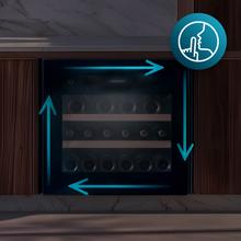 Bolero GrandSommelier BI 28000 Touch Matt Black Compressor Vinoteca completamente integrable con cristal negro mate, Apertura táctil mediante sensor, Zona temperatura 5ºC a 20ºC, Capacidad 28 Botellas, Dimensiones 45x60cm, Iluminación LED interior, Compresor integrado, Display LED Interior, Funcionamiento silencioso, 2 Estantes madera