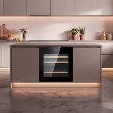 Bolero GrandSommelier Duo 36000 Touch Matt Black Compressor Vinoteca completamente integrable con cristal negro Mate, Apertura táctil mediante sensor, Doble zona temperatura 5ºC a 22ºC, Capacidad 36 Botellas, Dimensiones 60x60cm, Iluminación LED interior, Compresor integrado, Display LED Interior, Funcionamiento silencioso, 3 Estantes madera