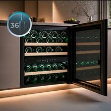 Bolero GrandSommelier Duo 36000 Touch Matt Black Compressor Vollständig integrierter Weinkühlschrank mit mattschwarzem Glas, Sensorgesteuerte Touch-Öffnung, Doppelte Temperaturzone 5ºC bis 22ºC, Fassungsvermögen 36 Flaschen, Abmessungen 60x60cm, LED-Innenbeleuchtung, Integrierter Kompressor, LED-Innenanzeige, Geräuschloser Betrieb, 3 Holzeinlegeböden
