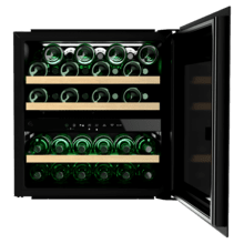 Bolero GrandSommelier Duo 36000 Touch Matt Black Compressor Vinoteca completamente integrable con cristal negro Mate, Apertura táctil mediante sensor, Doble zona temperatura 5ºC a 22ºC, Capacidad 36 Botellas, Dimensiones 60x60cm, Iluminación LED interior, Compresor integrado, Display LED Interior, Funcionamiento silencioso, 3 Estantes madera