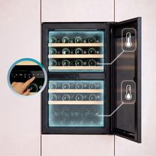 Bolero GrandSommelier Duo 57000 Touch Matt Black Compressor Vinoteca integrable negra mate con doble zona y sensor de apertura Touch con capacidad para 57 botellas en 5 baldas de madera y 88,5 cm de alto por 59 cm de ancho. Sistema compresor de enfriamiento muy silencioso (38dB) y refrigerado por gas respetuoso con el medio ambiente (R600a). Luz LED y panel de control táctil LED interiores.