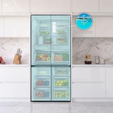 Bolero CoolMarket 4D 456 SBI Matt White Glass D Frigorífico 4 Puertas Cristal Blanco Mate, PerfectFit, Ventilación frontal, MetalFlexCooling, Zona convertible (frigorífico-congelador), NoFrost, Esterilización por iones, Extra Capacidad Extra Capacidad 456 Litros, Compresor Inverter Silencioso 35dB, Funciones Fast Cooling y Fast Freezing, Modo Vacaciones, Display