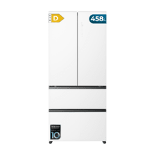 Bolero CoolMarket F2D 458 SBI Matt White Glass D Frigorífico Puerta Francesa de 4 Puertas Cristal Blanco Mate PerfectFit, 458 Litros, Ventilación Frontal, MetalFlexCooling, Cajón Temperatura Independiente (-1ºC, -3ºC y  +4ºC), Esterilización Iónica, Compresor Inverter, Extra Capacidad, NoFrost, MultiAirFlow, Silencioso 37dB, Fast Cooling y Fast Freezing, Modo Vacaciones