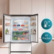 Bolero CoolMarket F2D 458 SBI Matt White Glass D Frigorífico Puerta Francesa de 4 Puertas Cristal Blanco Mate PerfectFit, 458 Litros, Ventilación Frontal, MetalFlexCooling, Cajón Temperatura Independiente (-1ºC, -3ºC y  +4ºC), Esterilización Iónica, Compresor Inverter, Extra Capacidad, NoFrost, MultiAirFlow, Silencioso 37dB, Fast Cooling y Fast Freezing, Modo Vacaciones