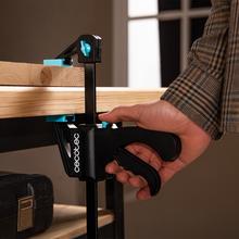 StrongComfort 360 Instant Set de sargentos de liberación y presión rápida para trabajos de carpintería o sujección o colocación en firme de piezas. 10 piezas. Hasta 50Kg de presión. Incluye pinzas de presión para trabajos de detalle.