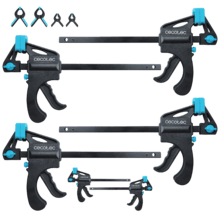 StrongComfort 360 Instant Set de sargentos de liberación y presión rápida para trabajos de carpintería o sujección o colocación en firme de piezas. 10 piezas. Hasta 50Kg de presión. Incluye pinzas de presión para trabajos de detalle.