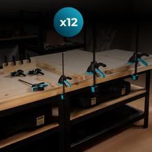 StrongComfort 740 Instant Evolution Set de sargentos de liberación y presión rápida para trabajos de carpintería o sujección o colocación en firme de piezas. 12 piezas. Hasta 70Kg de presión. Incluye pinzas de presión para trabajos de detalle.