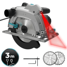 DirectPrecision 1400 Vision Scie circulaire de 1400 W avec câble de 3 mètres. Deux disques inclus de 185 mm, (24T et 40T) et guide parallèle. Coupe à 45° avec guide laser. Connexion à l'aspirateur.