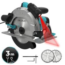 DirectPrecision 1600 Vision Scie circulaire de 1600 W avec une semelle en aluminium indéformable et un câble d'alimentation de 3 mètres. Deux disques inclus de 185 mm, (24T et 40T) et guide parallèle. Coupe à 45° avec guide laser. Connexion à l'aspirateur.