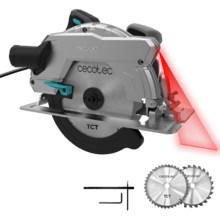 DirectPrecision 1800 Vision TCT Scie circulaire de 1800 W avec une semelle en aluminium indéformable et un câble d'alimentation de 3 mètres. Démarrage progressif et technologie Direct-Gear. Deux disques inclus de 185 mm, (24T et 40T multimatière TCT) et guide parallèle. Coupe à 45°, guide laser. Connexion à l'aspirateur.