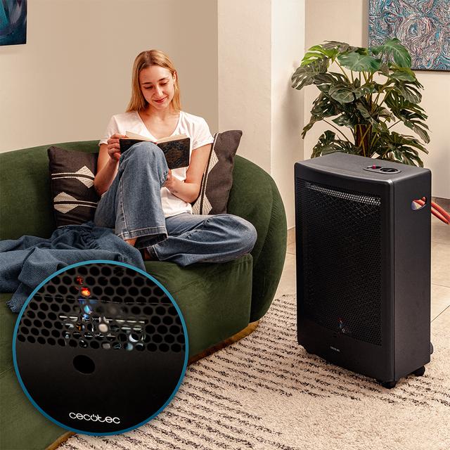 ReadyWarm 5300 Catalytic Aquecedor a gás com uma potência de até 3000 W, triplo sistema de segurança e botija de gás com 13 kg de capacidade.