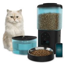 Pumba 2000 TotalMenu Vision Pack comedero de 4,5L y bebedero de 2,5L para mascotas, automáticos, con APP, cámara integrada, cuenco acero, nivel de agua visible y sistema de bloqueo.