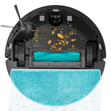 Conga M80 Dark Saugroboter. Lasernavigation. 25000 Pa Motor-Saugleistung. Akkulaufzeit von bis zu 240 Minuten im Eco-Modus. Silikonbürste, ideal für Haushalte mit Haustieren. Kompatibel mit Bluetooth und WLAN für 2,4-GHz-Netzwerke.