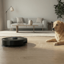 Conga M90 Dark Robot aspirapolvere. Intelligenza artificiale e navigazione laser. Motore di aspirazione di 25000 Pa. Fino a 240 minuti di autonomia in modalità Eco. Spazzola in silicone, ideale per case con animali domestici. Compatibile con reti Wi-Fi da 2,4 GHz e Bluetooth.