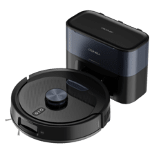 Conga Y90 Dark Robô aspirador com base de esvaziamento automático. Inteligência artificial e navegação a laser. 25000 Pa de sucção do motor. Autonomia de até 240 minutos no modo Eco. Escova de silicone, ideal para casas com animais de estimação. Saco para o pó de 3 L. Compatível com Bluetooth e WiFi para redes de 2,4 GHz.