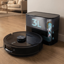 Conga Y90 Dark Robô aspirador com base de esvaziamento automático. Inteligência artificial e navegação a laser. 25000 Pa de sucção do motor. Autonomia de até 240 minutos no modo Eco. Escova de silicone, ideal para casas com animais de estimação. Saco para o pó de 3 L. Compatível com Bluetooth e WiFi para redes de 2,4 GHz.