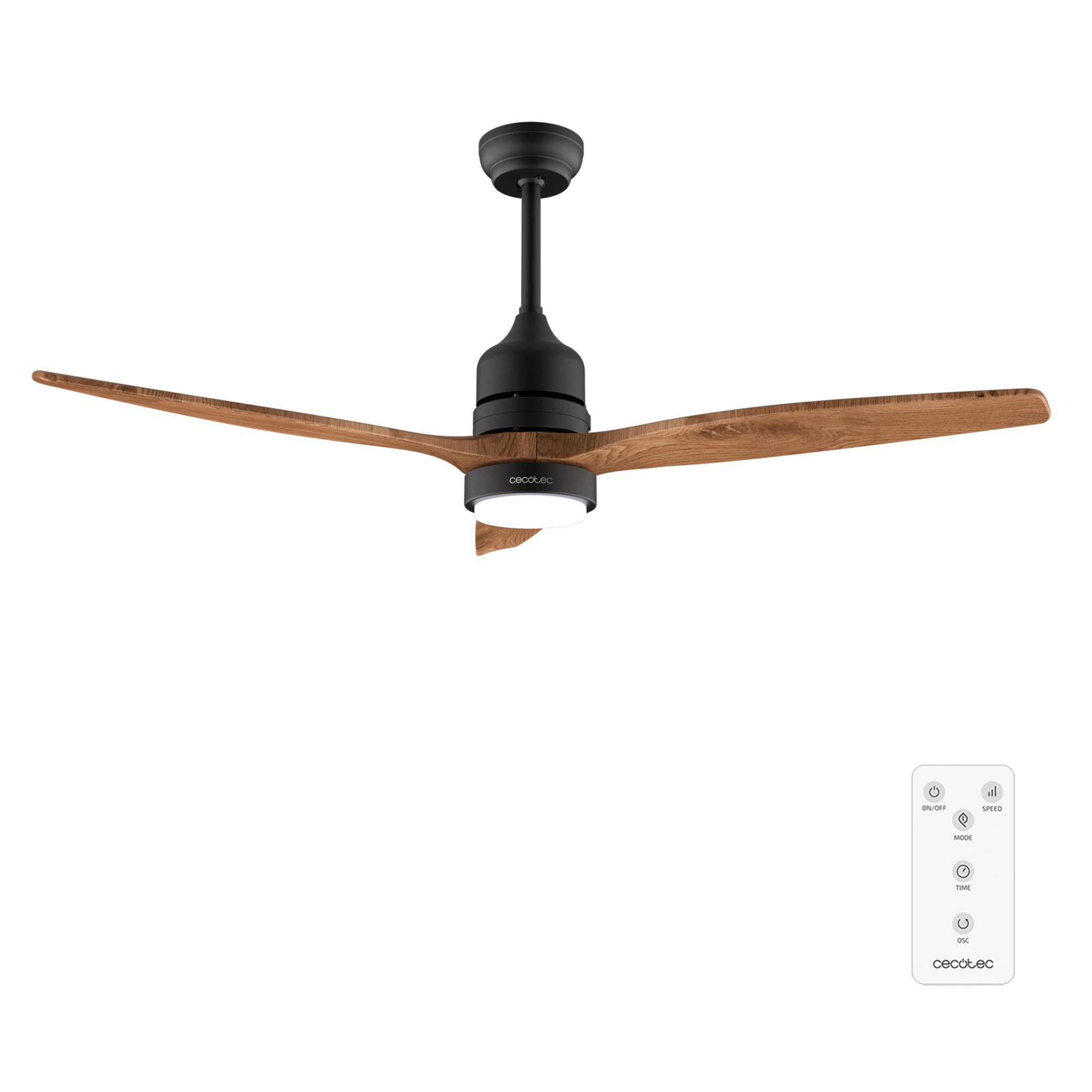 EnergySilence Aero 5230 DarkWood Ventilateur de plafond de 40 W et 52” avec moteur DC, télécommande, lampe LED, double hauteur, minuterie et mode Hiver-Été.