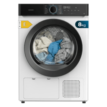 Bolero DressCode Dry 8180 Secadora bomba de calor blanca con capacidad de 8kg, clase E (Equivalente a la antigua clase A++), 15 programas con secado automático y funciones Spa Care, Antiarrugas, 3 niveles de intensidad de secado, luz interior, Delay Start, Stop&Go, KidLock y accesorio para zapatos