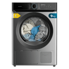 Bolero DressCode Dry 9180 Steel Secadora bomba de calor steel con capacidad de 9kg, clase E (Equivalente a la antigua clase A++), 15 programas con secado automático y funciones Spa Care, Antiarrugas, 3 niveles de intensidad de secado, luz interior, Delay Start, Stop&Go, KidLock y accesorio para zapatos