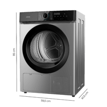 Bolero DressCode Dry 10180 Steel Secadora bomba de calor steel con capacidad de 10kg, clase E (Equivalente a la antigua clase A++), 15 programas con secado automático y funciones Spa Care, Antiarrugas, 3 niveles de intensidad de secado, luz interior, Delay Start, Stop&Go, KidLock y accesorio para zapatos