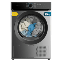 Bolero DressCode Dry 10180 Steel Secadora bomba de calor steel con capacidad de 10kg, clase E (Equivalente a la antigua clase A++), 15 programas con secado automático y funciones Spa Care, Antiarrugas, 3 niveles de intensidad de secado, luz interior, Delay Start, Stop&Go, KidLock y accesorio para zapatos