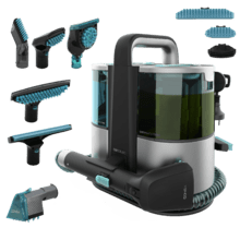 Conga 6000 Carpet&Spot Clean XL Pro Limpiatapicerías con 600 W de potencia. 14 kPa de presión de succión para desincrustar mejor la suciedad. Depósito de agua limpia de 1500 ml y de agua sucia de 850 ml. Radio de acción de 8 metros. 6 accesorios.