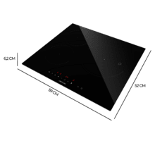 Bolero Squad I 3000 Eco Placa de inducción de 60 cm con 3 zonas, potencia total 6,6 kW, Touch Control con display rojo, 9 niveles de potencia, 1 zona Ø280 mm (2400/3000 W), 1 zona Ø180 mm (1800/2000 W), 1 zona Ø160 mm (1200/1600 W), temporizador individual 99 min con recordatorio, autoapagado de seguridad, indicador de calor residual y Child Lock.