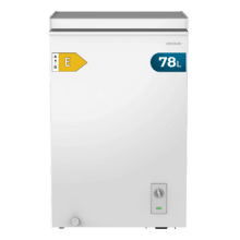 Bolero CoolMarket Chest 78 White E Congelador Arcón de 78 Litros en Blanco, Clase Energética E, Control Mecánico con Termostato Ajustable, Temperatura de Congelación ≤ -18 °C, 4 Estrellas, Descongelación Manual (Manual Defrost), Cesta Interior para Mejor Organización, Silencioso 40 dB, Clase Climática N/ST, Recuperación de Temperatura 15 h