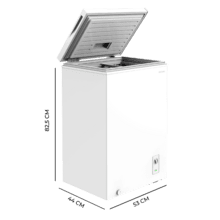 Bolero CoolMarket Chest 78 White E Congelador Arcón de 78 Litros en Blanco, Clase Energética E, Control Mecánico con Termostato Ajustable, Temperatura de Congelación ≤ -18 °C, 4 Estrellas, Descongelación Manual (Manual Defrost), Cesta Interior para Mejor Organización, Silencioso 40 dB, Clase Climática N/ST, Recuperación de Temperatura 15 h