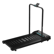 DrumFit Airwalk es una cinta de andar compacta de 10 km/h y una superficie de carrera de 108x40 cm, equipada con plegado horizontal, inclinación de 3 niveles, control remoto con mando a distancia y conectividad con Zwift y Kinomap