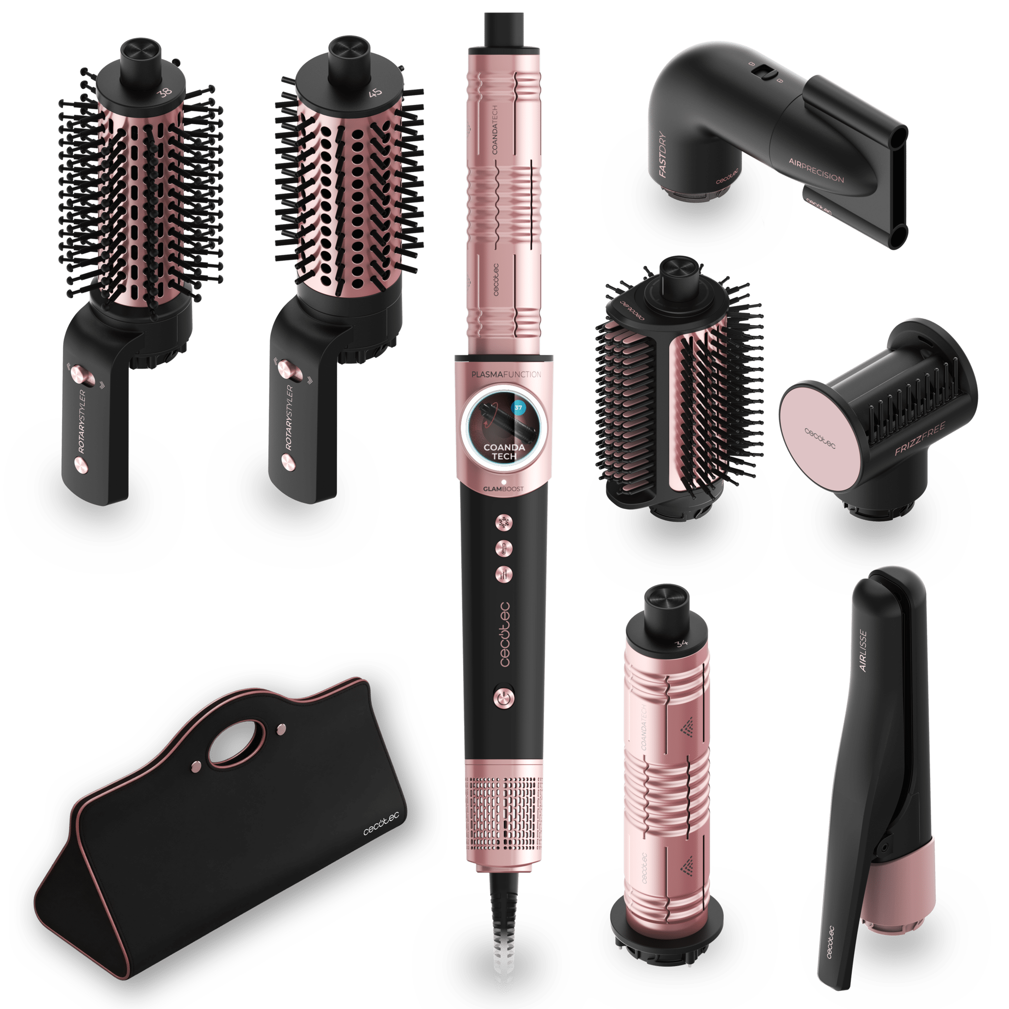 AirGlisse 8in1 Black Moldeador de pelo 110.000 rpm, 1400W, Placas calefactoras, Función Rotativa, Función plasma, 8 accesorios