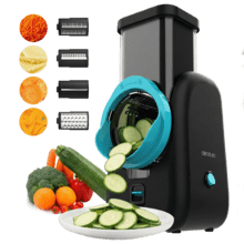 Cut4Cook Total Blade Procesador eléctrico compacto con 4 cilindros intercambiables para cortar, rallar y laminar ingredientes de forma rápida y cómoda.