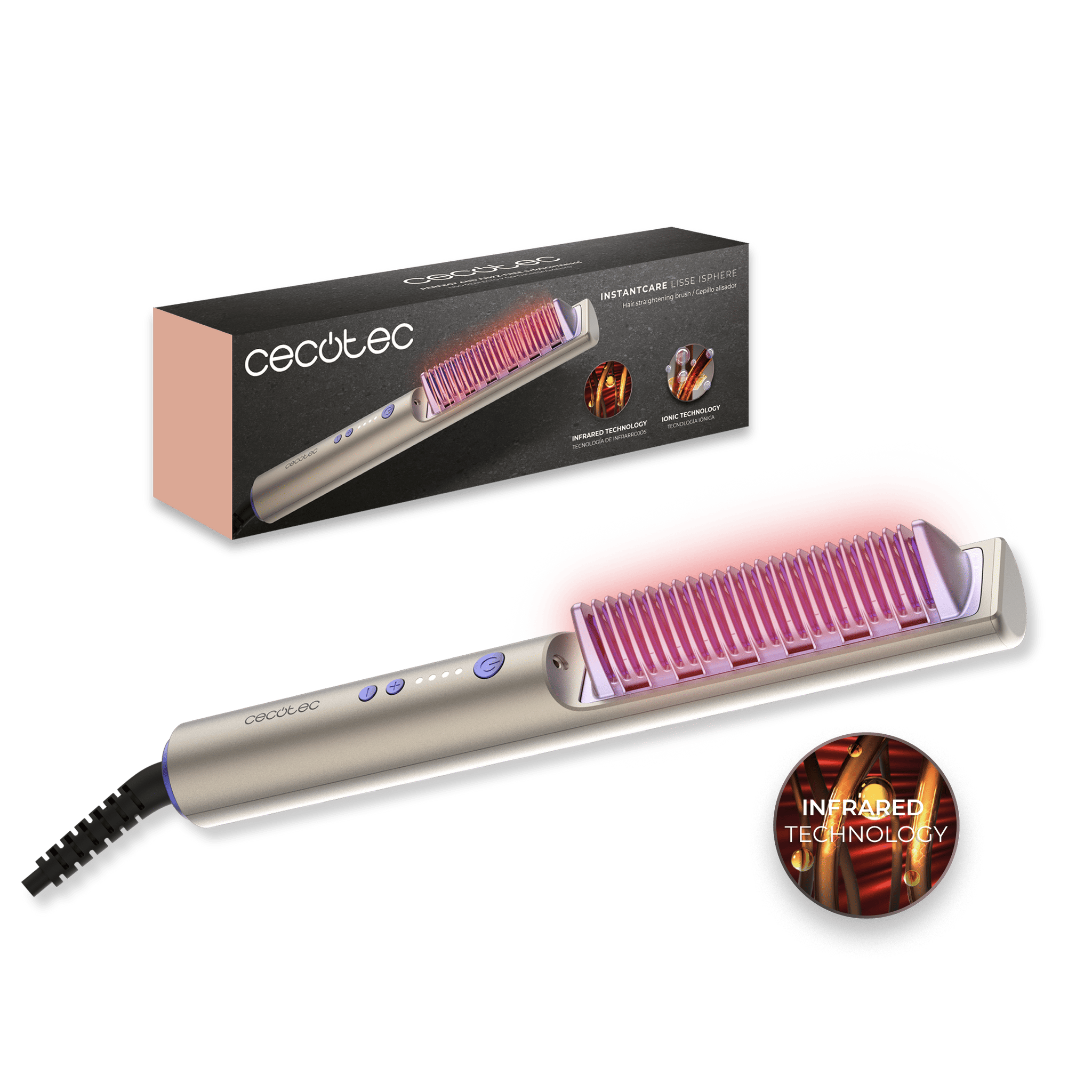InstantCare Lisse iSphere spazzola lisciante a infrarossi e ionica, 140°-200°C, funzione Memoria