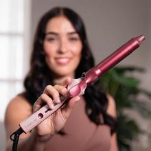 SurfCare CurlClip Cotton Candy: Rizador de Pelo con Pinza de 25 mm, Revestimiento de Cerámica con Queratina y Aceite de Argán, Calentamiento rápido, 5 Temperaturas, Apagado Automático, Guante y Bolsa de Termorresistente, Cable Giratorio