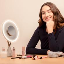 FaceCare Mirror: Espejo de Maquillaje recargable con Aumento 10x, Luz LED, Posición ajustable.