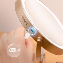 FaceCare Mirror Dual: Espejo de Maquillaje Doble Cara 360º , Recargable, 3 intensidades de Luz, Cuerpo metálico