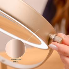 FaceCare Mirror Dual: Espejo de Maquillaje Doble Cara 360º , Recargable, 3 intensidades de Luz, Cuerpo metálico