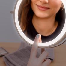 FaceCare Mirror Dual: Espejo de Maquillaje Doble Cara 360º , Recargable, 3 intensidades de Luz, Cuerpo metálico