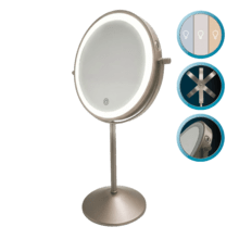 FaceCare Mirror Dual: Espejo de Maquillaje Doble Cara 360º , Recargable, 3 intensidades de Luz, Cuerpo metálico
