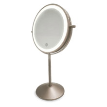 FaceCare Mirror Dual: Espejo de Maquillaje Doble Cara 360º , Recargable, 3 intensidades de Luz, Cuerpo metálico