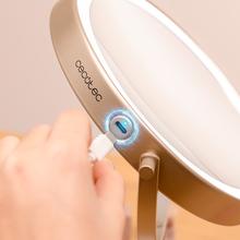 FaceCare Mirror Dual: Espejo de Maquillaje Doble Cara 360º , Recargable, 3 intensidades de Luz, Cuerpo metálico