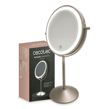 FaceCare Mirror Dual: Espejo de Maquillaje Doble Cara 360º , Recargable, 3 intensidades de Luz, Cuerpo metálico