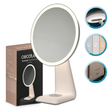 FaceCare Mirror Design: Espejo de Maquillaje recargable, Función de Lámpara, 3 intensidades de Luz