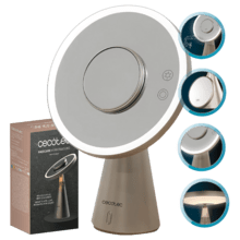 FaceCare Mirror&Sound: con triple función como Espejo recargable, Lámpara y Altavoz, Accesorio aumento 10x.
