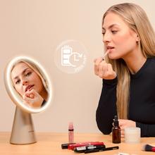 FaceCare Mirror&Sound: con triple función como Espejo recargable, Lámpara y Altavoz, Accesorio aumento 10x.